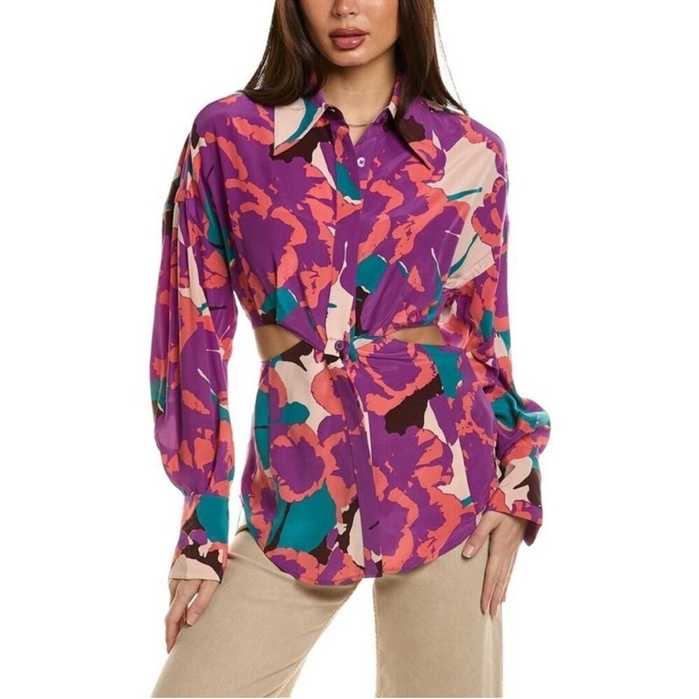 NWT Equipment Femme Alya Cutout Silk Button up Shirt In Dazzling Purple Sz 6
